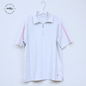 Nike Golf Dri Fit 1/4 Zip Short Sleeve Shirt White Orange Men M